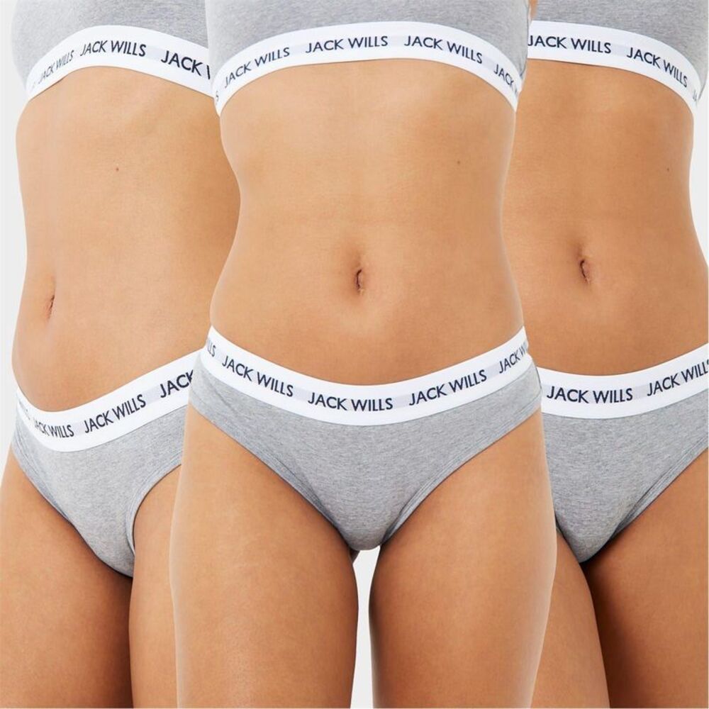 Jack Wills Womens/Ladies Repeat Logo Briefs (Pack of 3) / Grey Marl